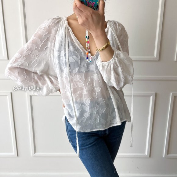 Sheer Blouse with Floral Applique - Picture 2 of 16